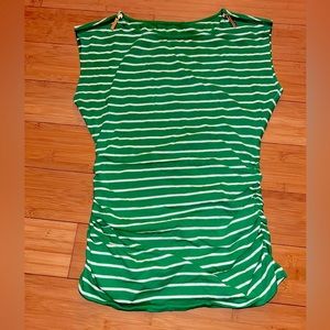 Michael Kors Women’s Size S Small T-Shirt with Green White Stripes Gold Zippers